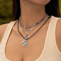 Thumbnail for Colorful Crystal Beaded Sun Moon Tree Pendant Wax Cord String Necklace Set - ArtGalleryZen