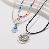 Thumbnail for Colorful Crystal Beaded Sun Moon Tree Pendant Wax Cord String Necklace Set - ArtGalleryZen