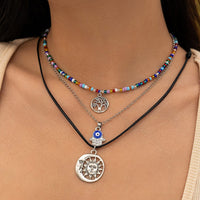 Thumbnail for Colorful Crystal Beaded Sun Moon Tree Pendant Wax Cord String Necklace Set - ArtGalleryZen