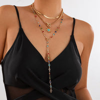 Thumbnail for Colorful Crystal Long Chain Turquoise Sun Pendant Necklace Set