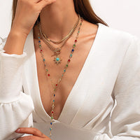 Thumbnail for Colorful Crystal Long Chain Turquoise Sun Pendant Necklace Set