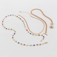 Thumbnail for Colorful Crystal Long Chain Turquoise Sun Pendant Necklace Set