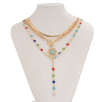 Thumbnail for Colorful Crystal Long Chain Turquoise Sun Pendant Necklace Set