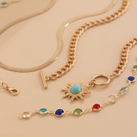 Thumbnail for Colorful Crystal Long Chain Turquoise Sun Pendant Necklace Set