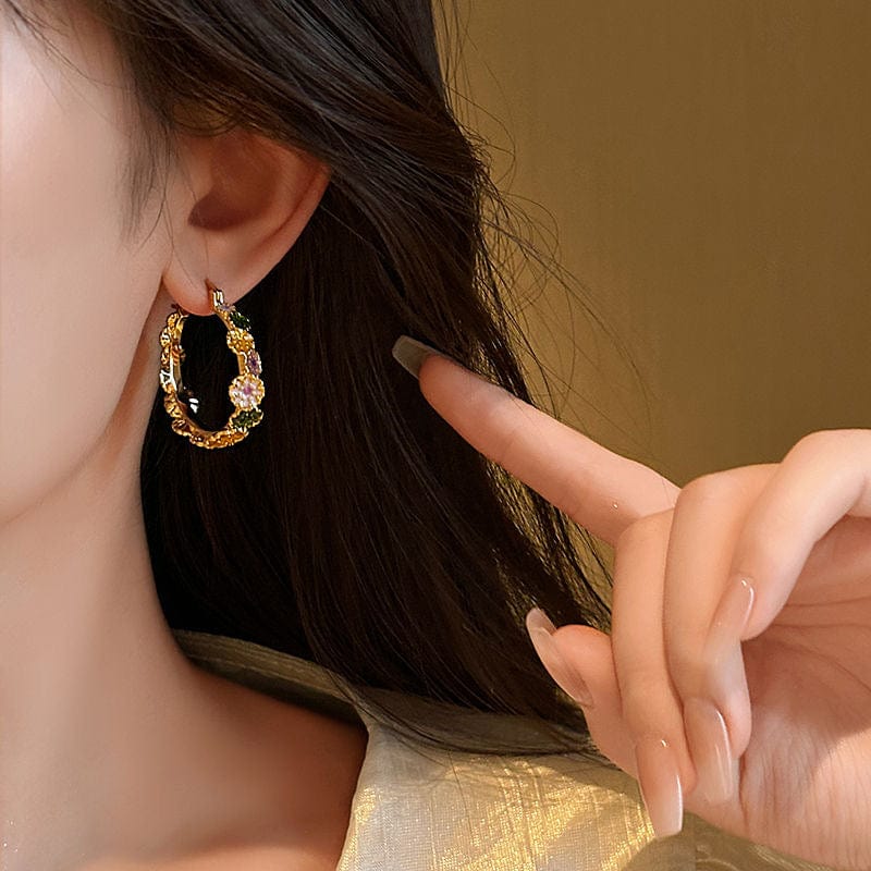 Colorful Enamel Flower Hoop Earrings - ArtGalleryZen