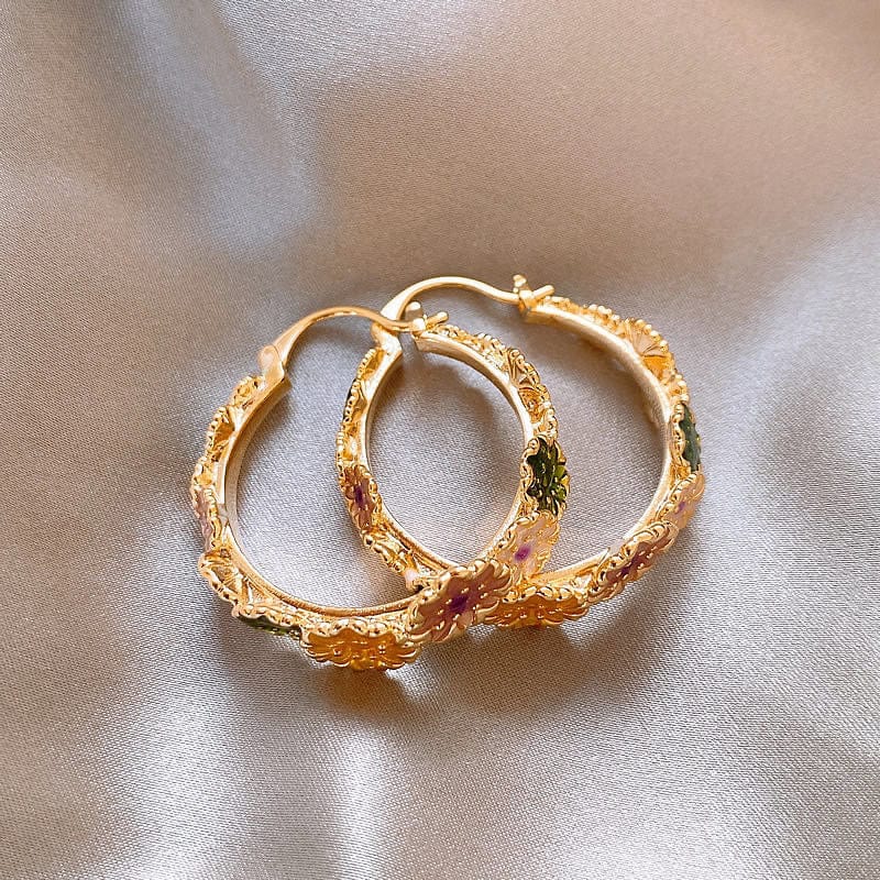 Colorful Enamel Flower Hoop Earrings - ArtGalleryZen