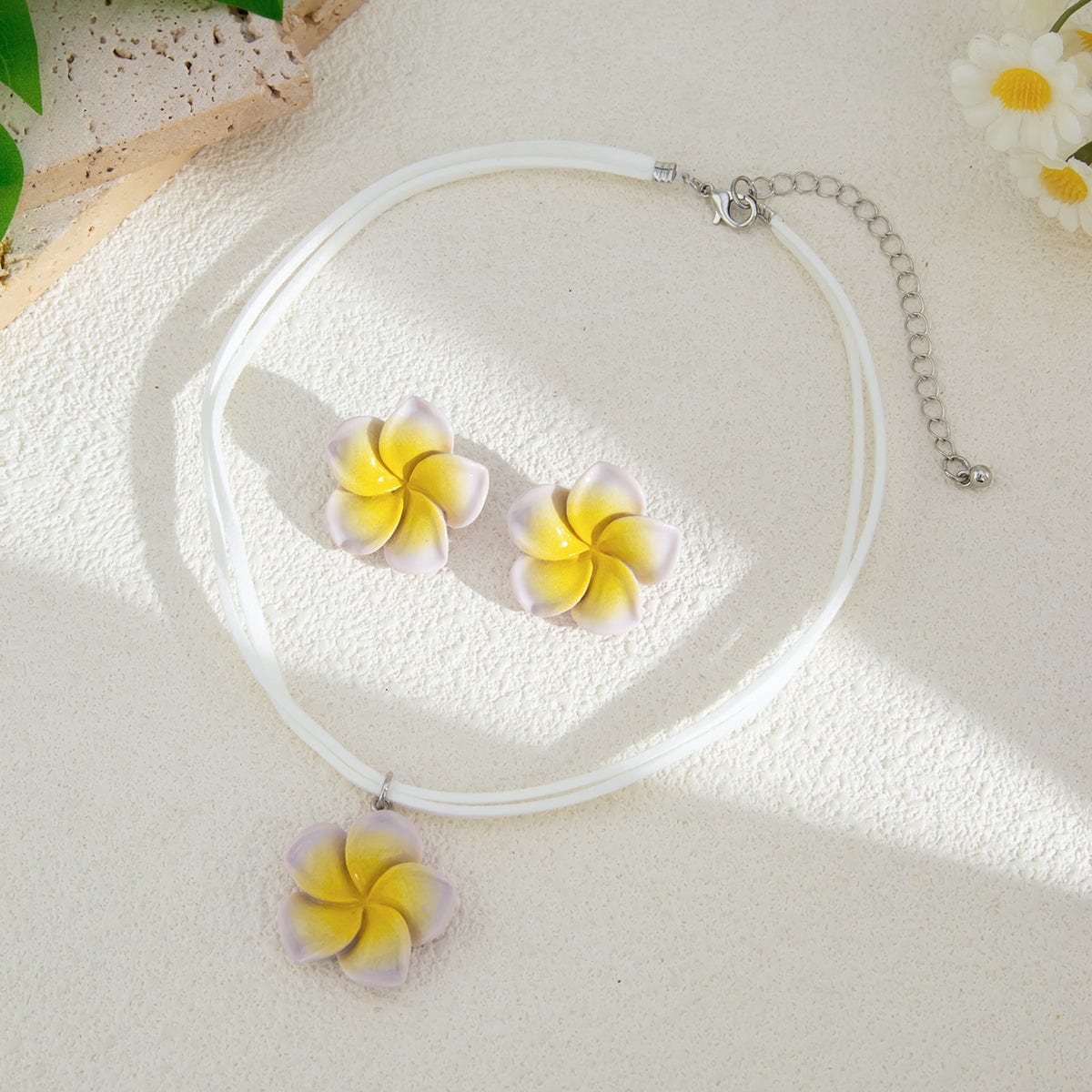 Colorful Flower Velvet Necklace Earrings Set - ArtGalleryZen