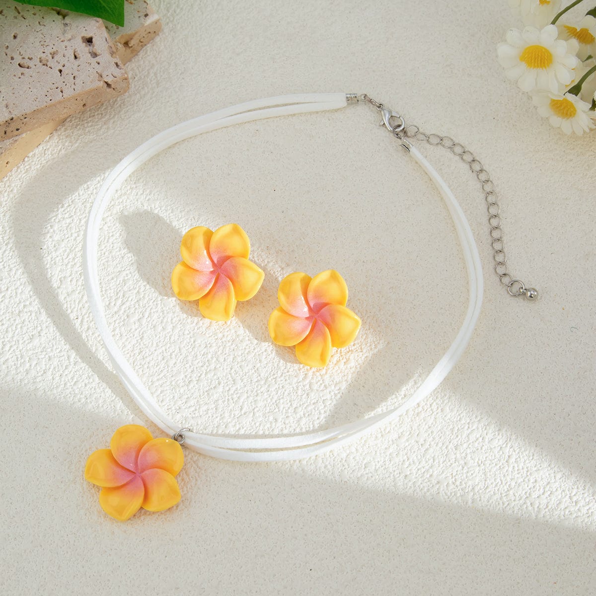 Colorful Flower Velvet Necklace Earrings Set - ArtGalleryZen