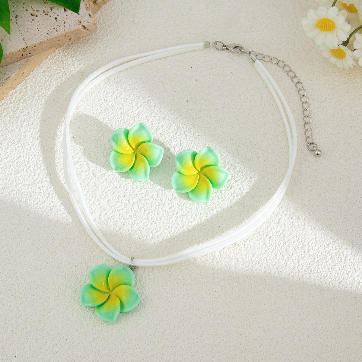 Colorful Flower Velvet Necklace Earrings Set - ArtGalleryZen