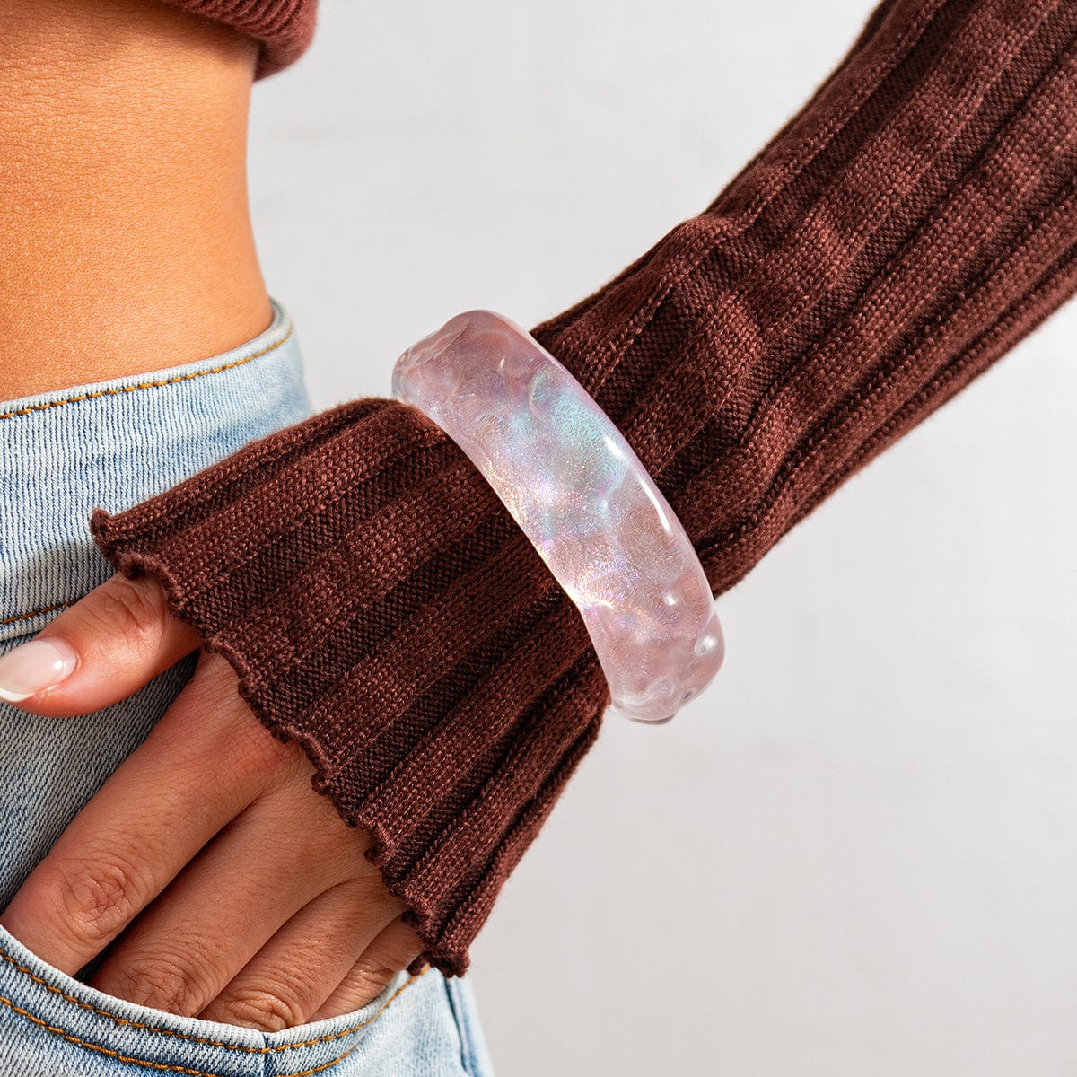 Colorful Glitter Water Ripple Resin Bangle Bracelet