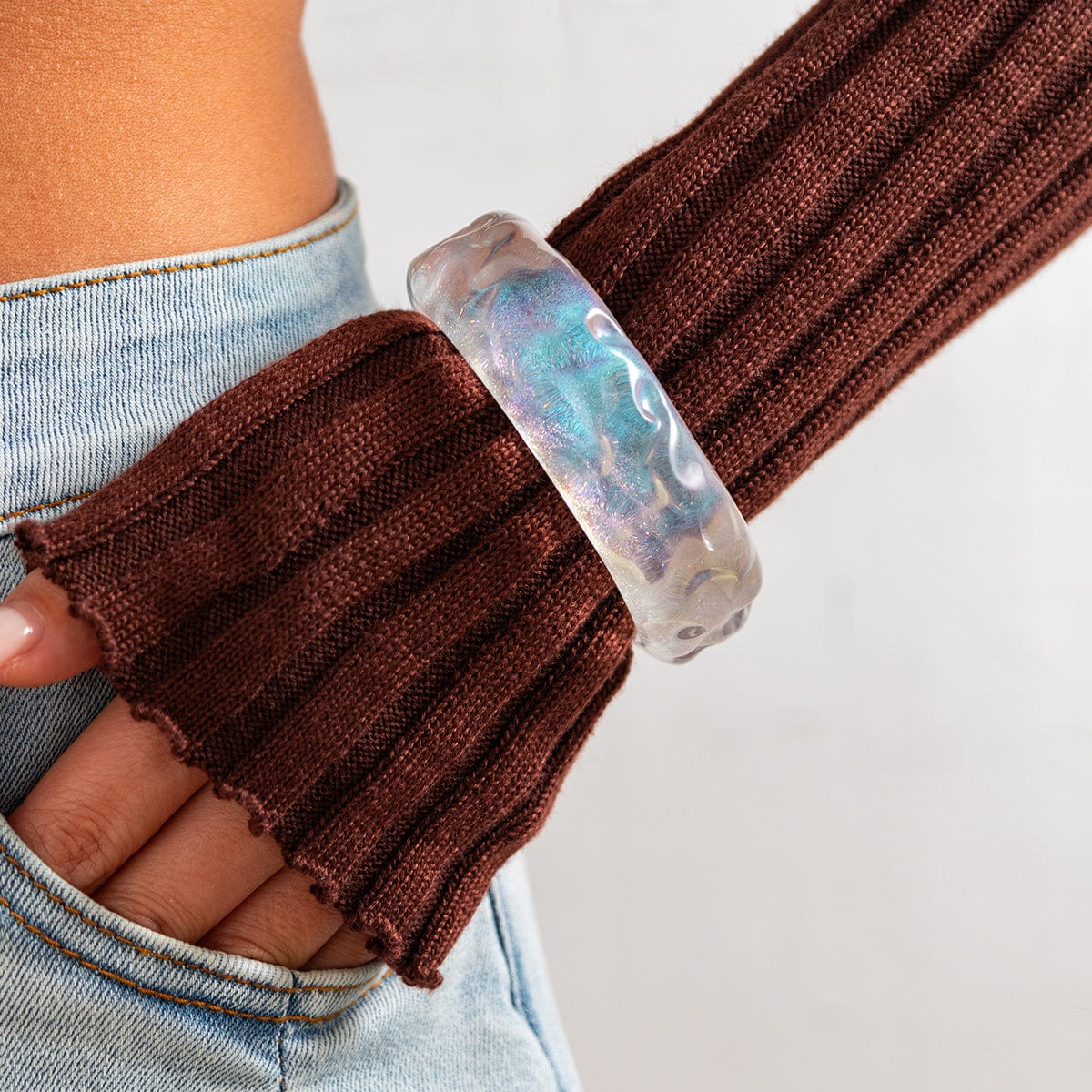 Colorful Glitter Water Ripple Resin Bangle Bracelet