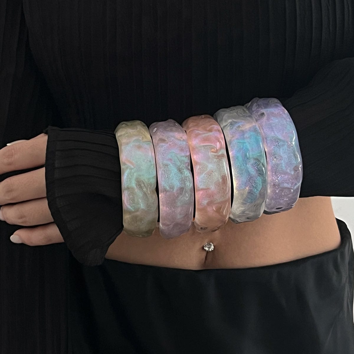 Colorful Glitter Water Ripple Resin Bangle Bracelet