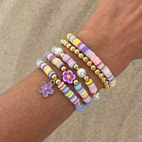 Thumbnail for Colorful Layered Enamel Flower Polymer Clay Pearl Beaded Bracelet Set - ArtGalleryZen