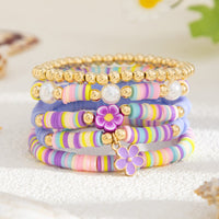 Thumbnail for Colorful Layered Enamel Flower Polymer Clay Pearl Beaded Bracelet Set - ArtGalleryZen