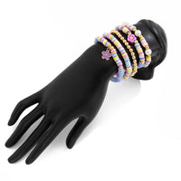 Thumbnail for Colorful Layered Enamel Flower Polymer Clay Pearl Beaded Bracelet Set - ArtGalleryZen