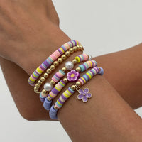 Thumbnail for Colorful Layered Enamel Flower Polymer Clay Pearl Beaded Bracelet Set - ArtGalleryZen