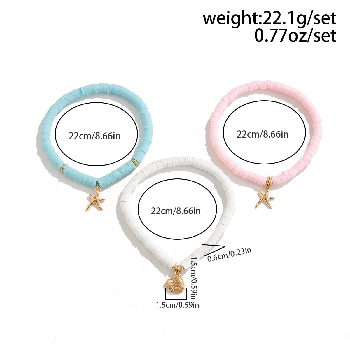 Colorful Layered Shell Starfish Charm Polymer Clay Anklet Set - ArtGalleryZen