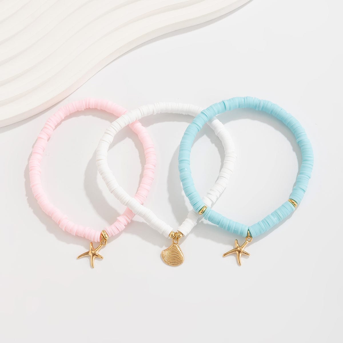 Colorful Layered Shell Starfish Charm Polymer Clay Anklet Set - ArtGalleryZen