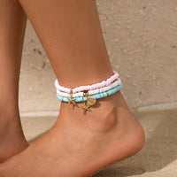 Thumbnail for Colorful Layered Shell Starfish Charm Polymer Clay Anklet Set