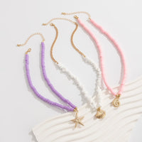 Thumbnail for Colorful Layered Shell Starfish Pendant Turquoise Stone Polymer Clay Chain Necklace Set - ArtGalleryZen
