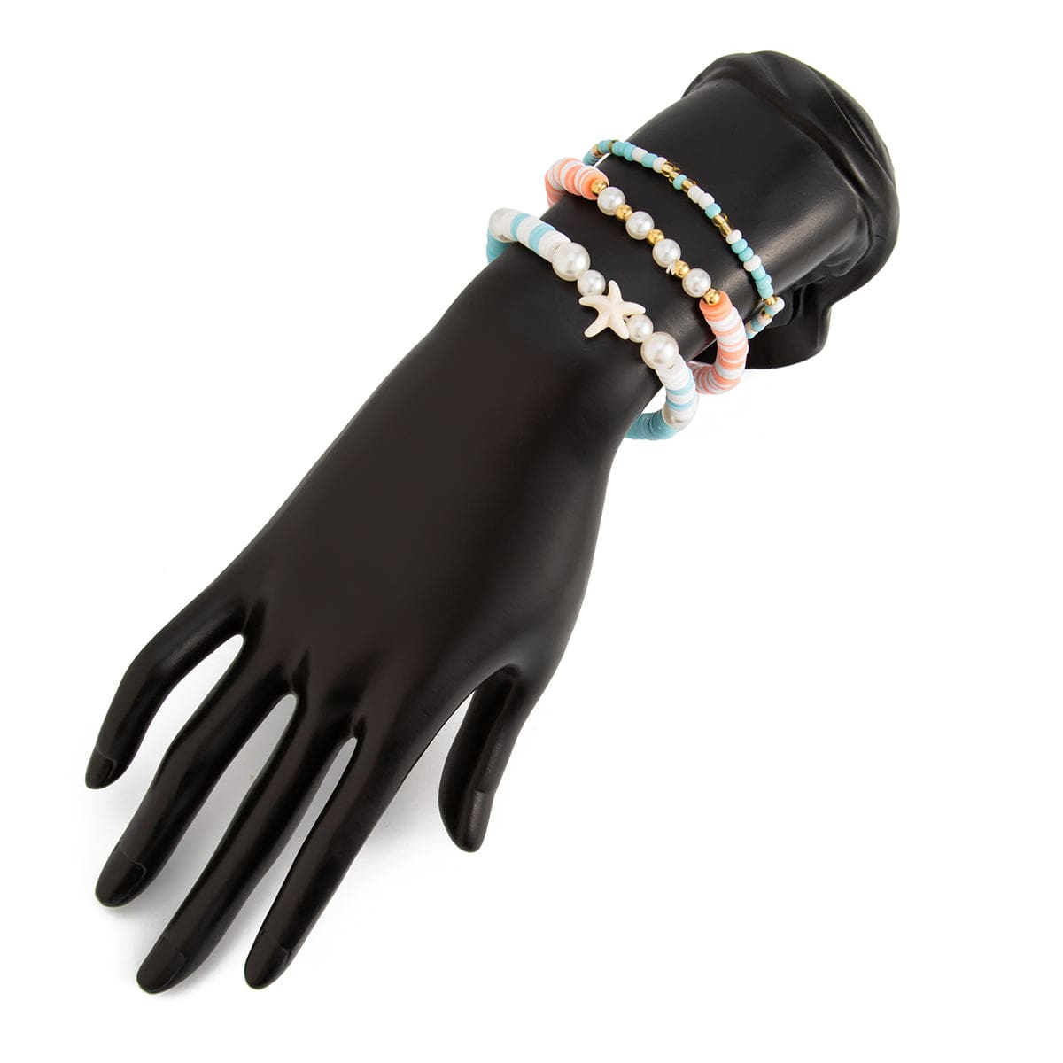 Colorful Layered Starfish Charm Polymer Clay Seed Beaded Bracelet Set - ArtGalleryZen