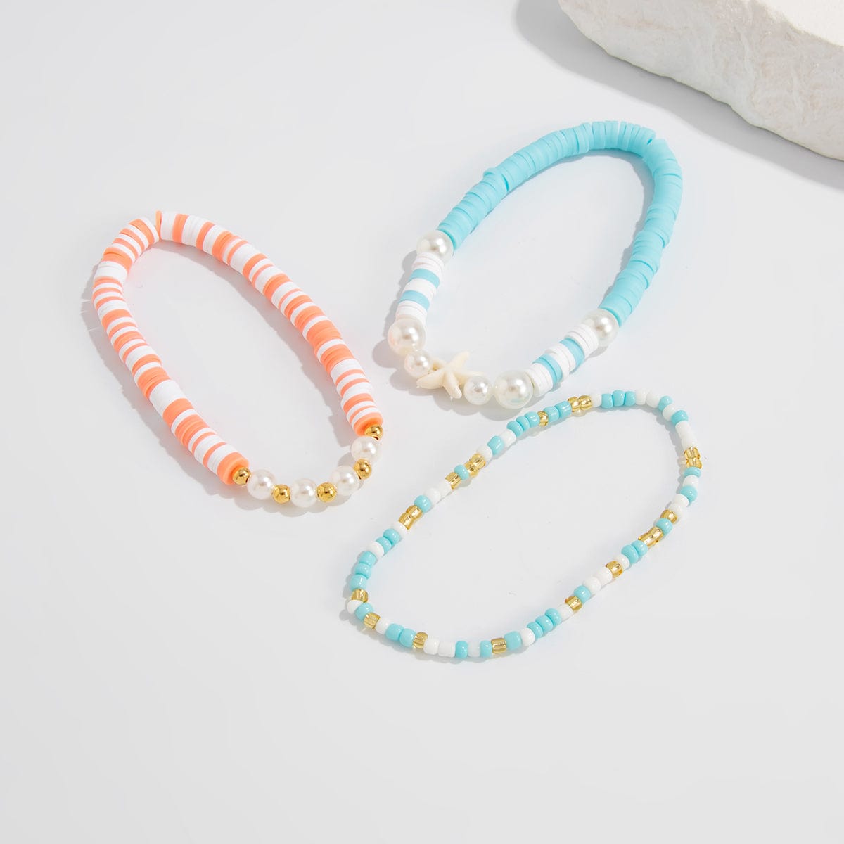 Colorful Layered Starfish Charm Polymer Clay Seed Beaded Bracelet Set - ArtGalleryZen