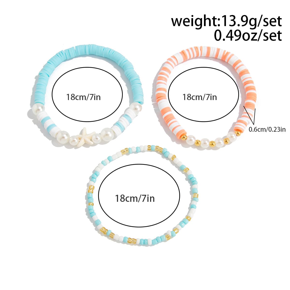 Colorful Layered Starfish Charm Polymer Clay Seed Beaded Bracelet Set - ArtGalleryZen