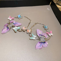 Thumbnail for Colorful Rhinestone Inlaid Embroidery Butterfly Heart Hoop Earrings - ArtGalleryZen