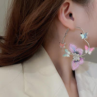 Thumbnail for Colorful Rhinestone Inlaid Embroidery Butterfly Heart Hoop Earrings - ArtGalleryZen