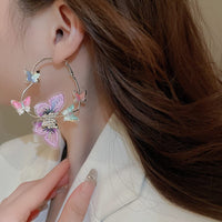 Thumbnail for Colorful Rhinestone Inlaid Embroidery Butterfly Heart Hoop Earrings - ArtGalleryZen