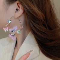 Thumbnail for Colorful Rhinestone Inlaid Embroidery Butterfly Heart Hoop Earrings - ArtGalleryZen