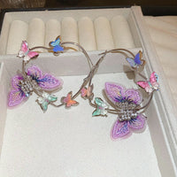 Thumbnail for Colorful Rhinestone Inlaid Embroidery Butterfly Heart Hoop Earrings - ArtGalleryZen