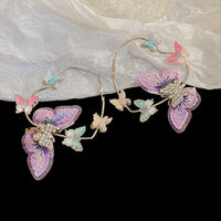Thumbnail for Colorful Rhinestone Inlaid Embroidery Butterfly Heart Hoop Earrings - ArtGalleryZen
