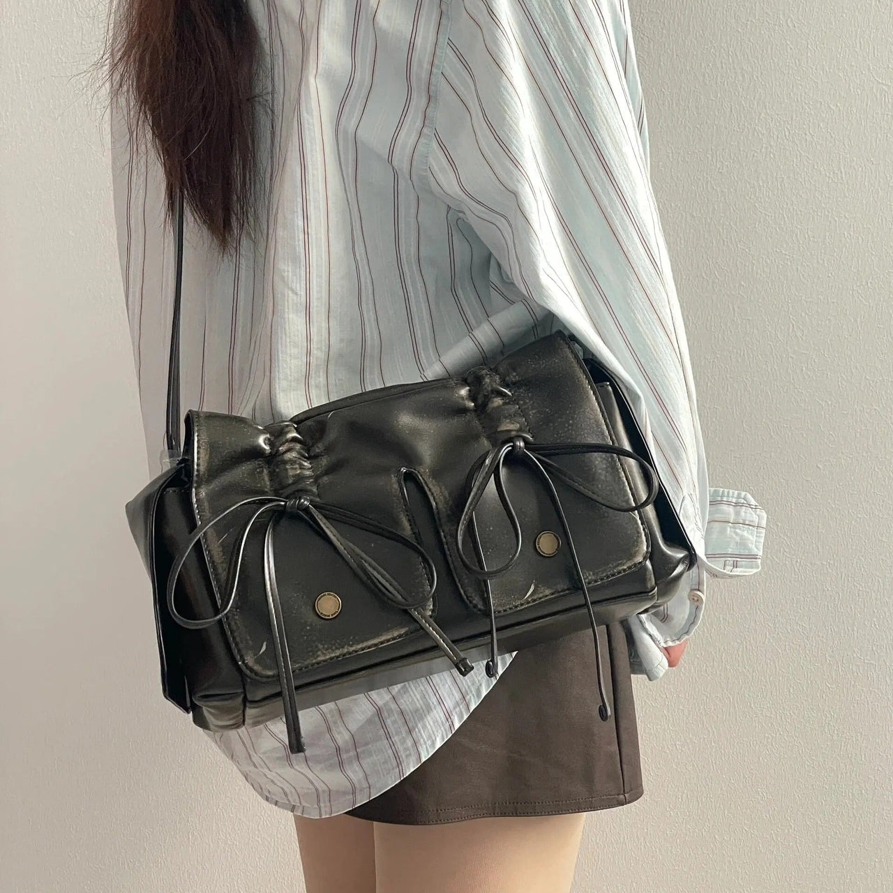 Colorful Ribbon Shoulder Crossbody Leather Bag - ArtGalleryZen