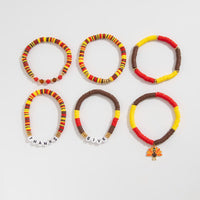 Thumbnail for Colorful Thanksgiving Theme Turkey Charm Polymer Clay Letter Beaded Bracelet Set - ArtGalleryZen