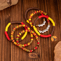 Thumbnail for Colorful Thanksgiving Theme Turkey Charm Polymer Clay Letter Beaded Bracelet Set - ArtGalleryZen