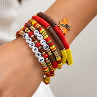 Thumbnail for Colorful Thanksgiving Theme Turkey Charm Polymer Clay Letter Beaded Bracelet Set - ArtGalleryZen