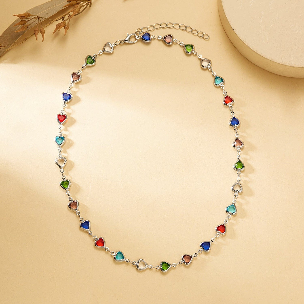 Colorful Zirconia Heart Chain Necklace - ArtGalleryZen