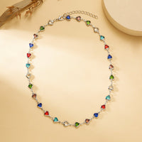 Thumbnail for Colorful Zirconia Heart Chain Necklace - ArtGalleryZen