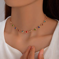 Thumbnail for Colorful Zirconia Heart Chain Necklace - ArtGalleryZen