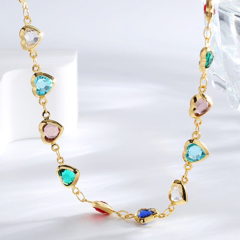 Colorful Zirconia Heart Chain Necklace - ArtGalleryZen
