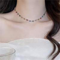 Thumbnail for Colorful Zirconia Heart Chain Necklace - ArtGalleryZen