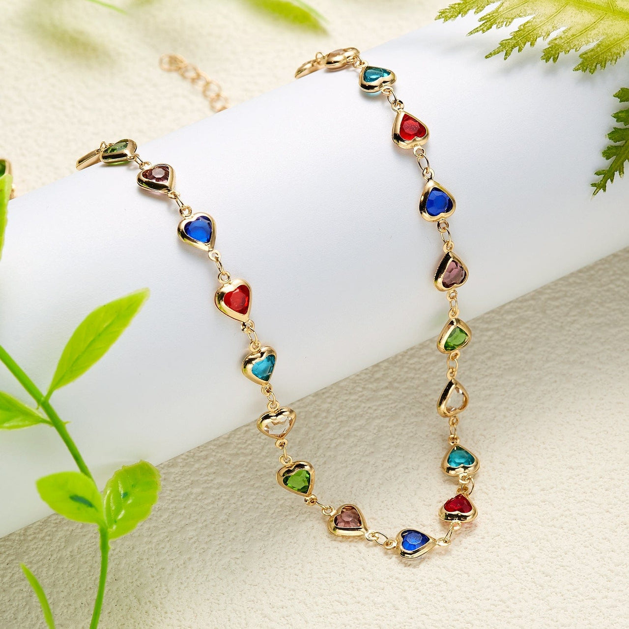 Colorful Zirconia Heart Chain Necklace - ArtGalleryZen