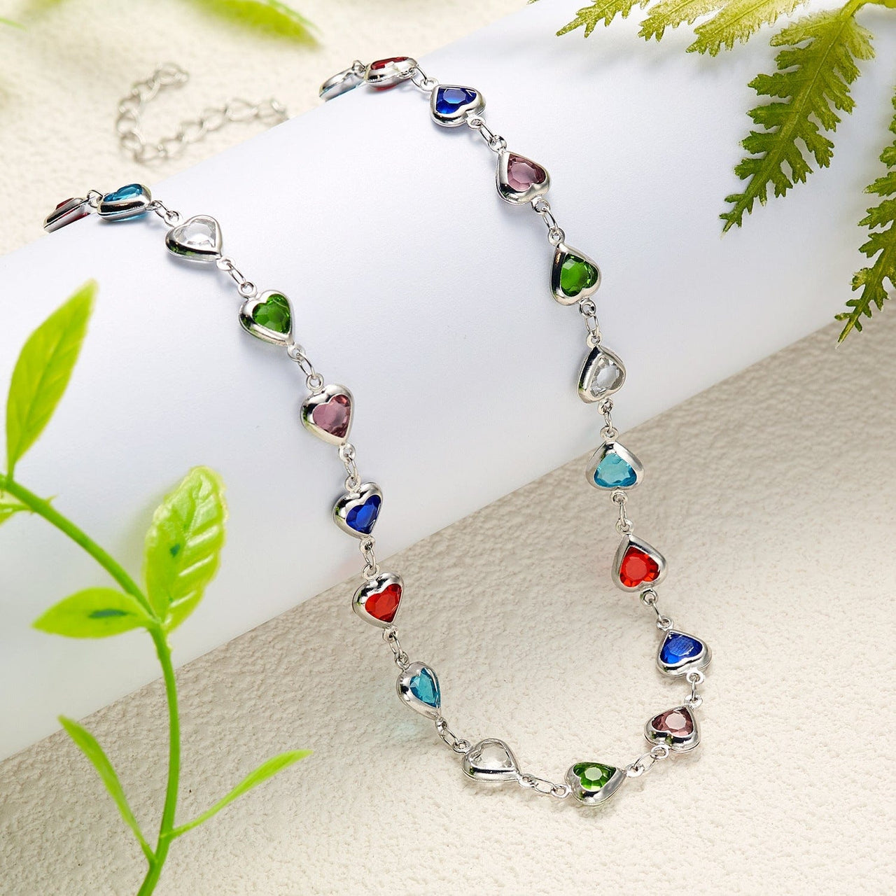 Colorful Zirconia Heart Chain Necklace - ArtGalleryZen