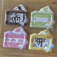 Thumbnail for Cream Cheese Strawberry Chocolate Cake Kpop Keychain Photocard Holder - ArtGalleryZen