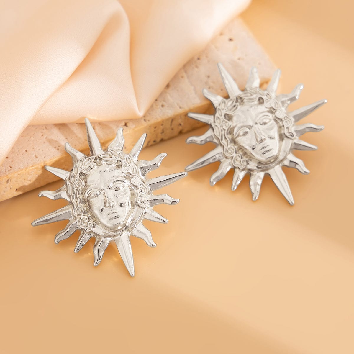 Creative Gold Silver Plated Relief Sun Goddess Earrings