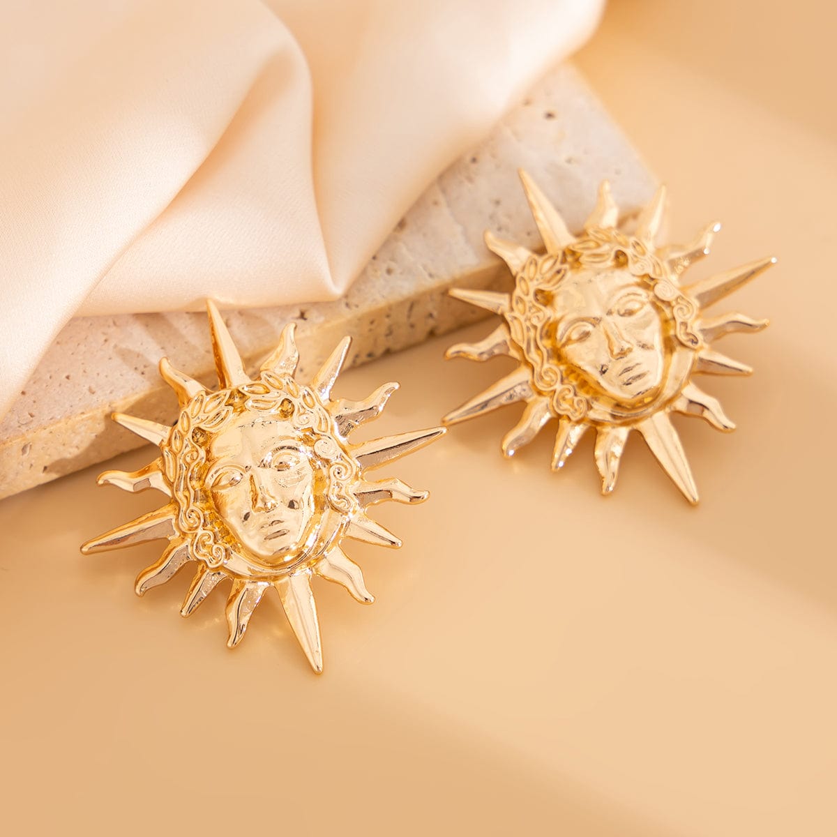 Creative Gold Silver Plated Relief Sun Goddess Earrings