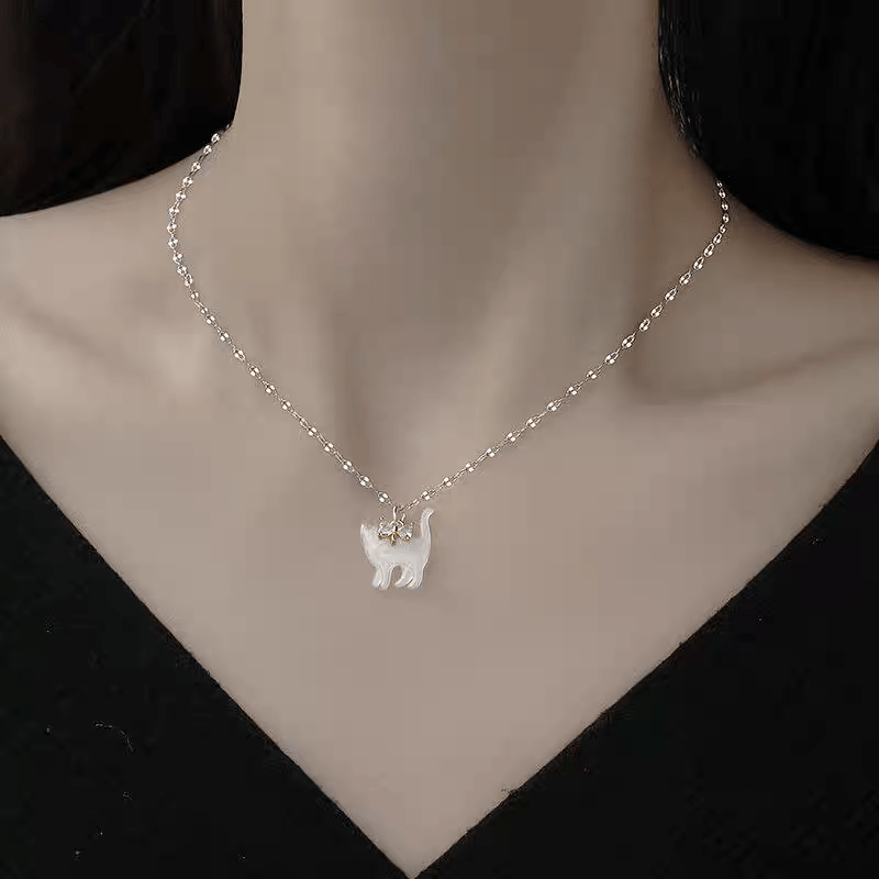 Crystal Bowknot Cat Pendant Necklace - ArtGalleryZen