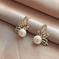 Thumbnail for Crystal Butterfly Pearl Earrings - ArtGalleryZen