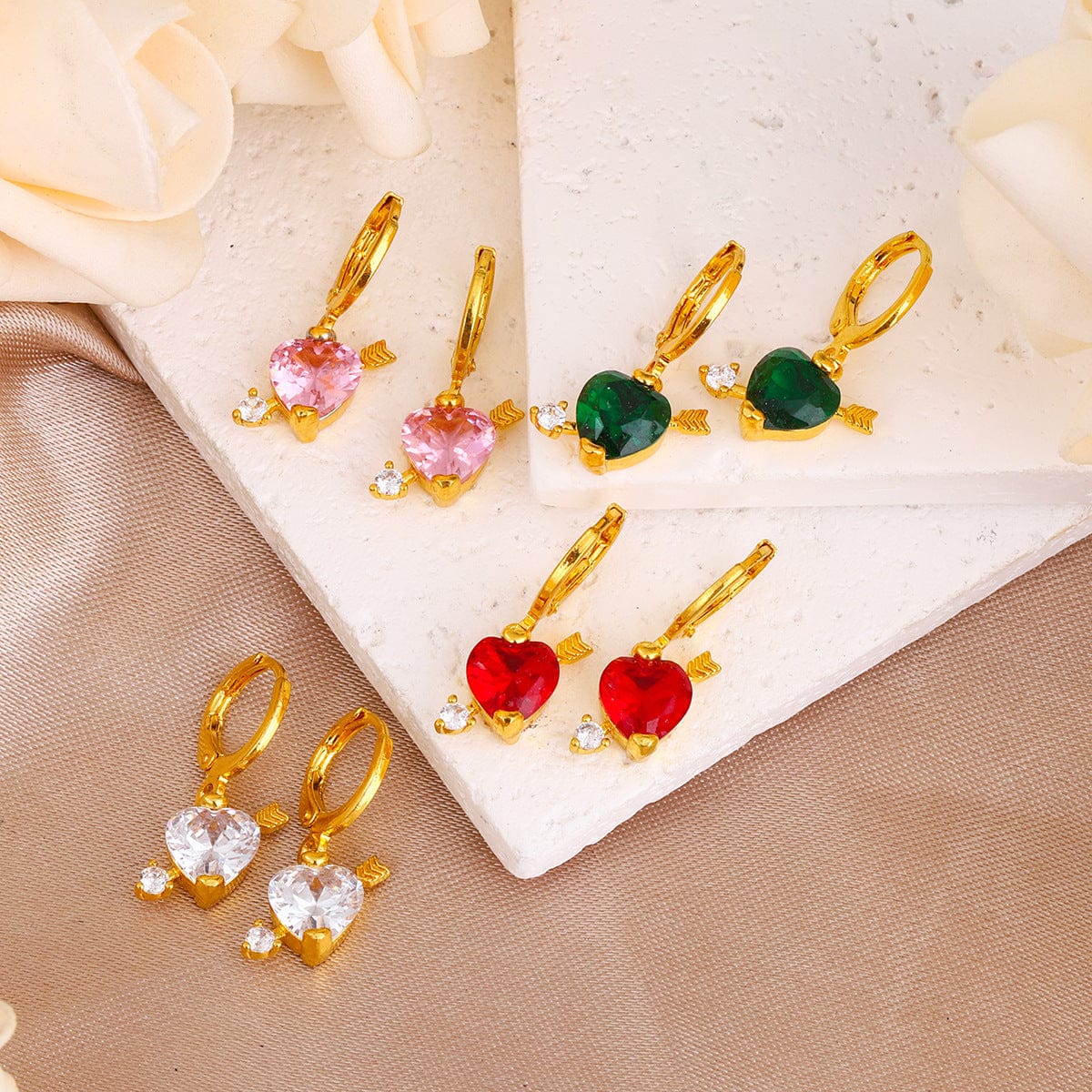 Crystal Cupid Arrow Heart Huggie Hoop Dangle Earrings - ArtGalleryZen